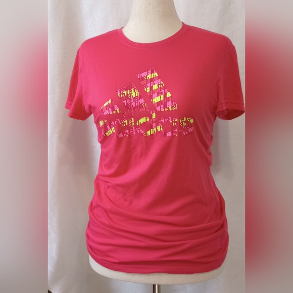 Adidas Women's Vibrant Pink Tee with Yellow Accents - Picture 1 of 7